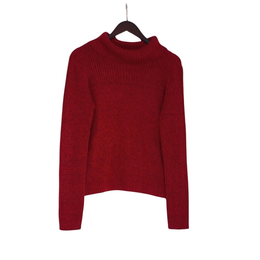 Crimson Red Ribbed Turtleneck Sweater Cozy Knit Long Sleeve Top No Tags Fits L - Picture 3 of 8